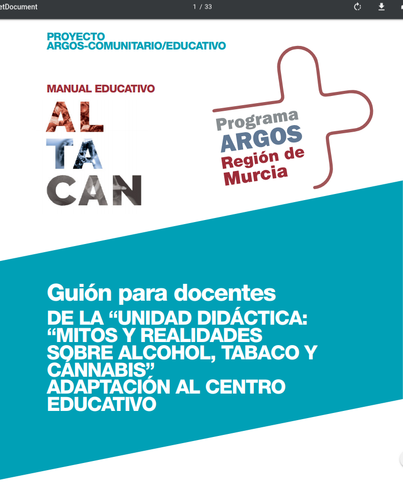 2º de ESO Guion para docentes MITOS Y REALIDADES SOBRE ALCOHOL, TABACO Y CÁNNABIS. ADAPTACIÓN AL CENTRO EDUCATIVO. Segunda Unidad Didáctica de "Drogas: ALTACAN".