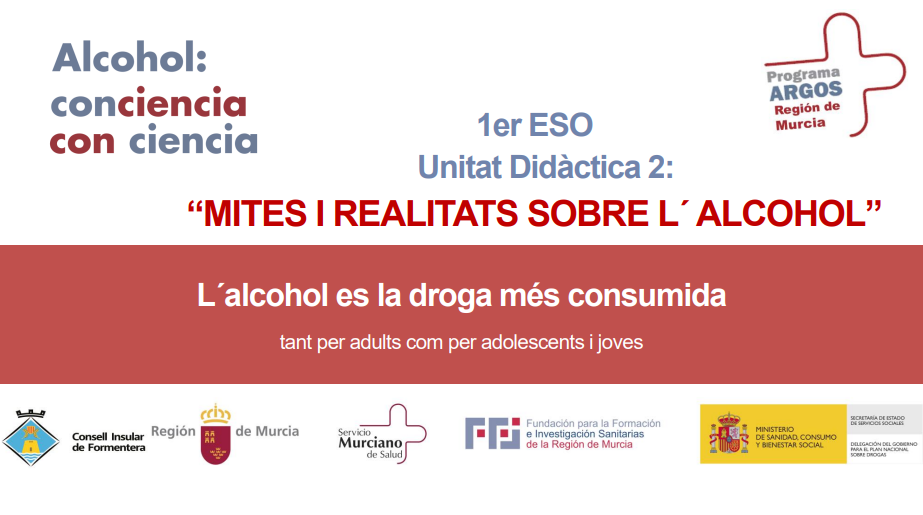 1er ESO Unitat Didàctica 2: “MITES I REALITATS SOBRE L´ ALCOHOL” L´alcohol es la droga més consumida 
          tant per adults com per adolescents i joves